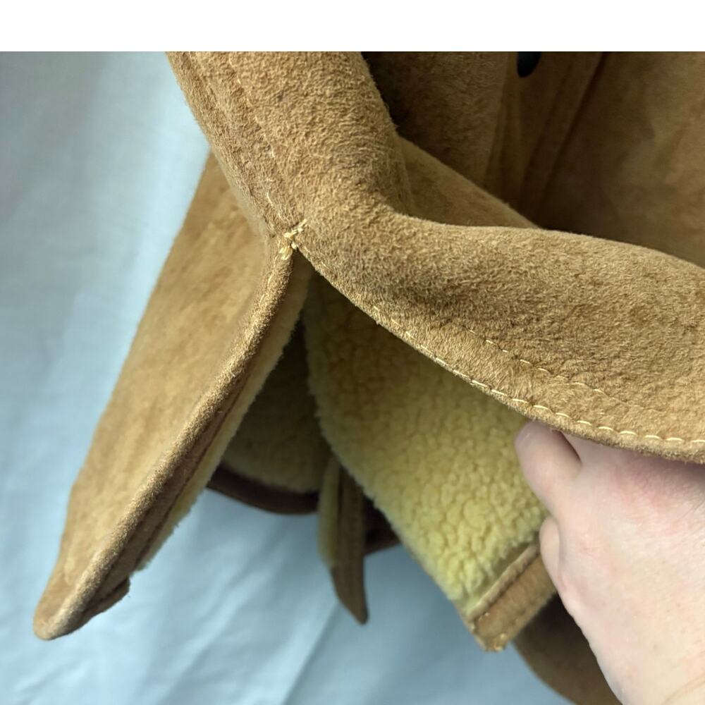 Vintage Leather Sherpa Lined Coat Jacket Snap Front  Small Western Boho Hippie - Picture 6 of 8